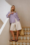 Miya Shirt - Burgundy Blue Small Stripe