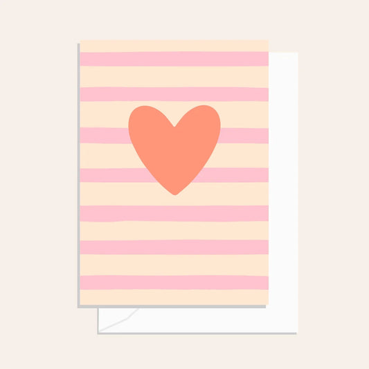 Coral Heart Stripe Blank Card